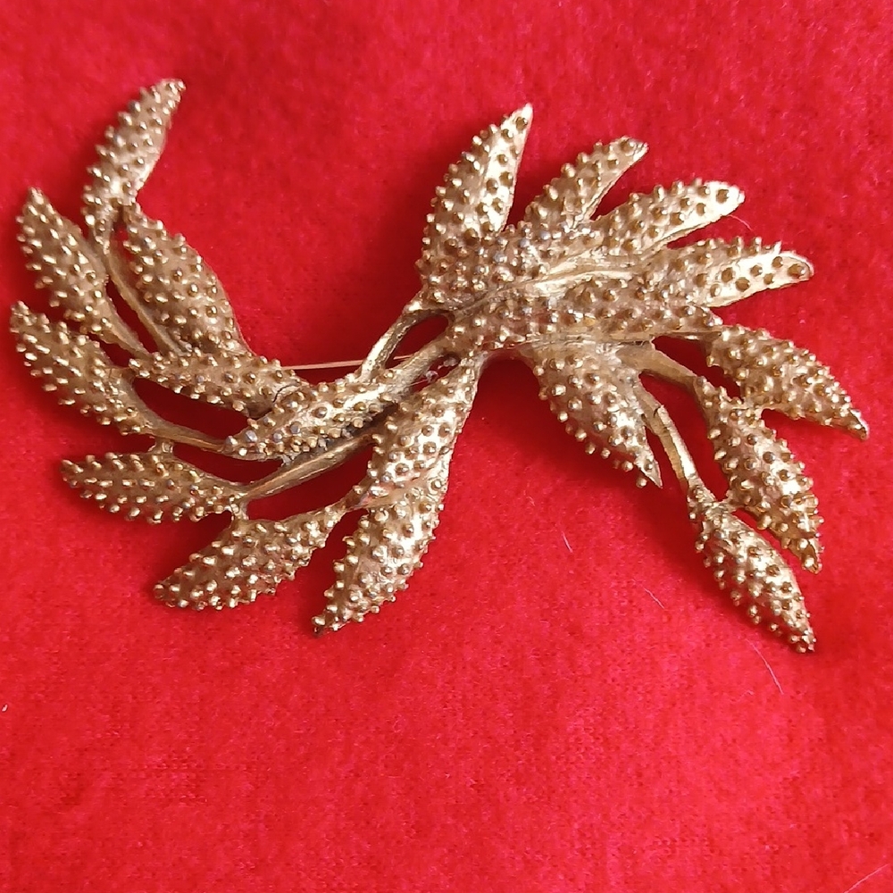 Gold Leaf Branch Brooch - Textured Vintage Style 1963  By SARAH COVENTRY